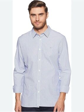 Calvin Klein Men's Light Blue Striped Dress Shirt
